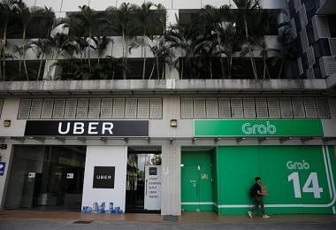 Uber与Grab在新加坡办公室。（路透社）