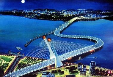 衔接新加坡和柔佛的新马弯桥构想图。