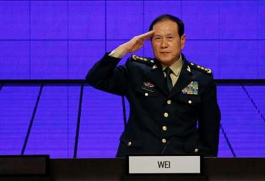 中国国防部长魏凤和6月2日在新加坡举行的香格里拉对话会上做压轴演讲。（路透社）